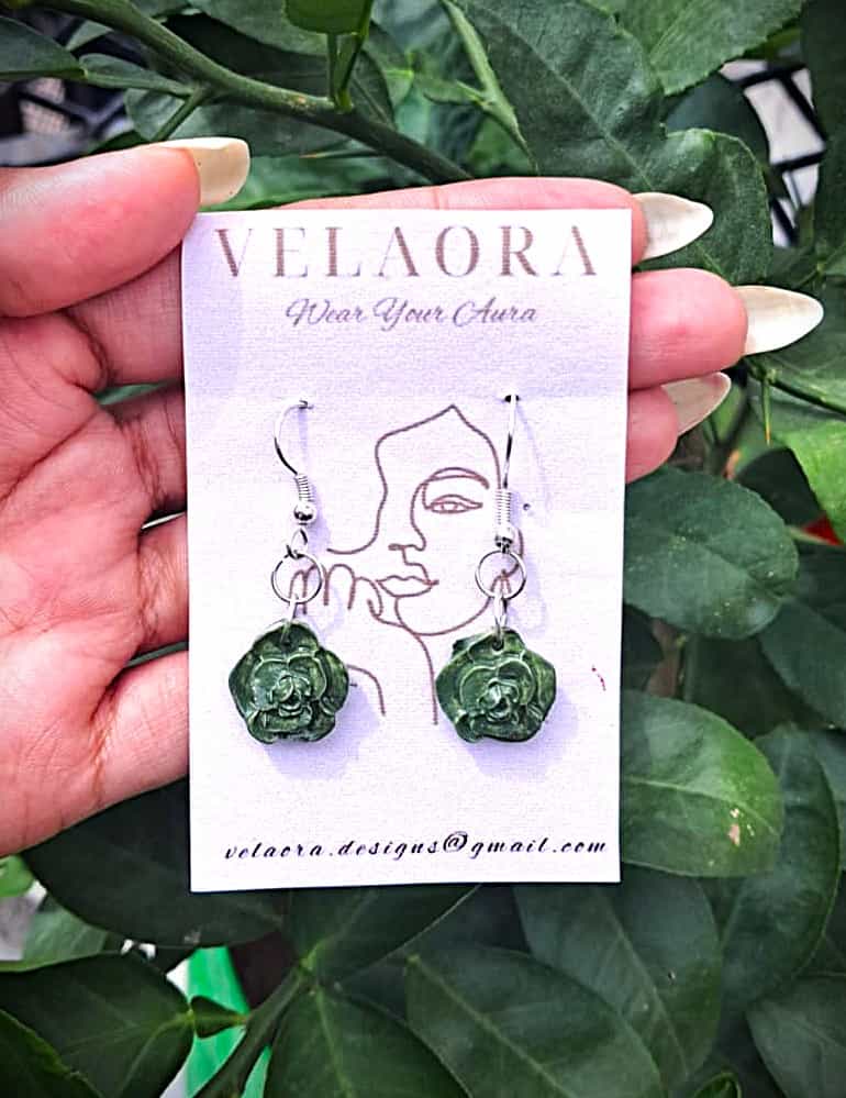 Leaf it to Me -Green Bloom Drops by Velaora Jewels
